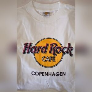 Hard Rock Cafe White Tee with Yellow and Black Logo COPENHAGEN New Never Worn